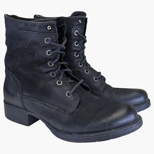 Brown’s Black Leather Lace-Up Combat Boots | Made In Italy | EU 37